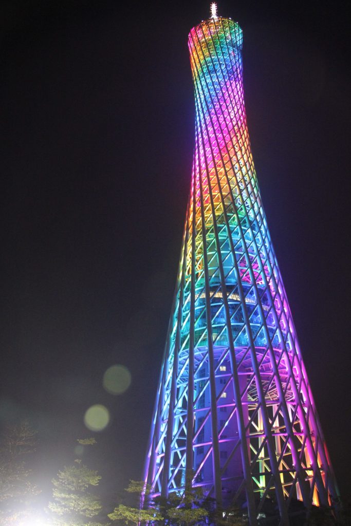 The glowing Canton tower - the 1,969 ft tall canton tower glows and emits light. You have to visit the tower at Night. I used Canon 60 D to click this photo. 