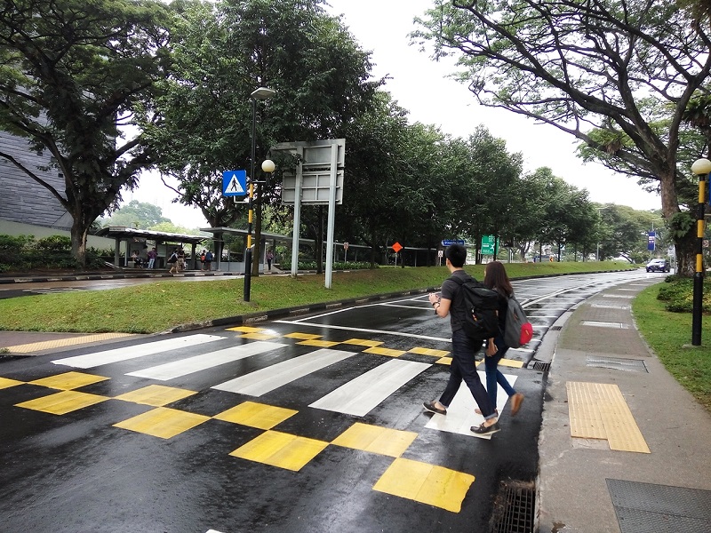 The picturesque campus of National University Singapore (NUS), Singapore on a rainy day – the roads are so clean. 
