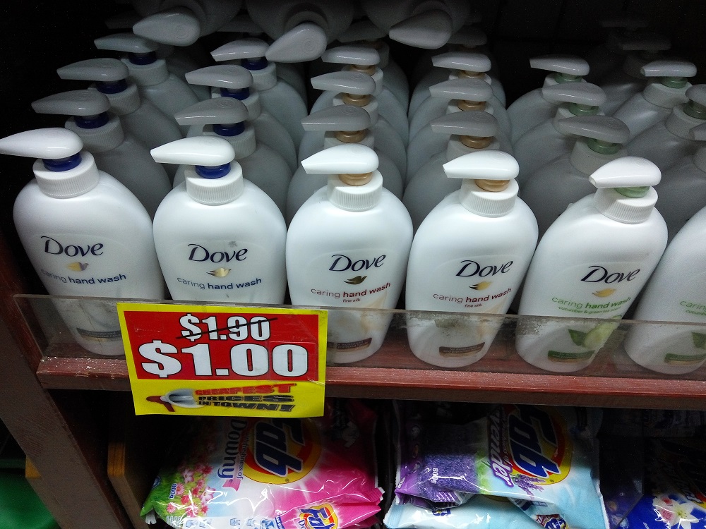 Dove – caring hand wash. SG $1, each.