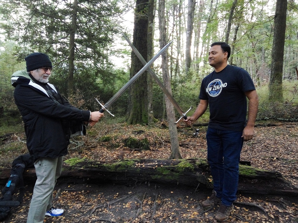 Nomad Safaris provides swords for the tourists to play out a scene from Lord of the Rings at Amon Hen.