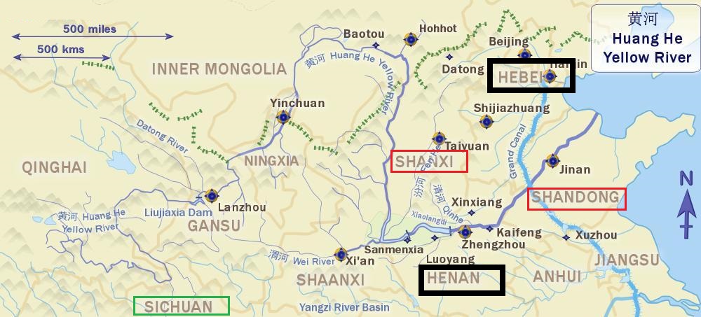 The Yellow River and nearby Chinese provinces. Let’s learn Chinese language with Chinese geography.