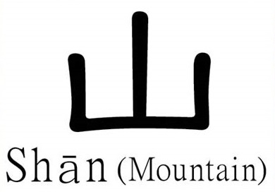 Character by character Mandarin Chinese learning - Mountain is written as 山 (shān).