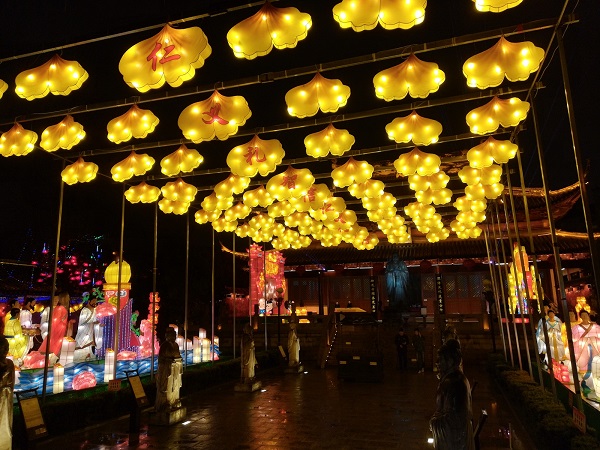 The illuminated Confucius temple.