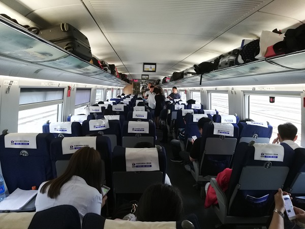 Inside a China high speed rail compartment.