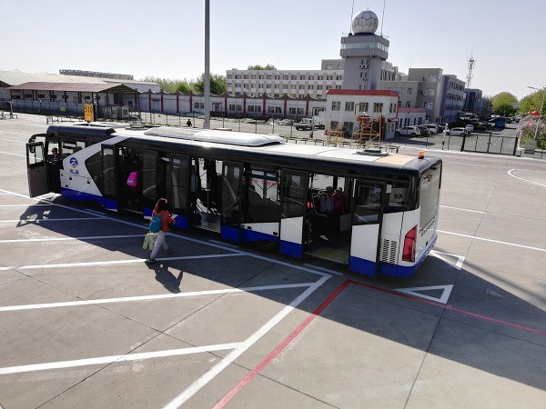 Harbin Airport Shuttle bus that took us from the flight to the airport exit gate.