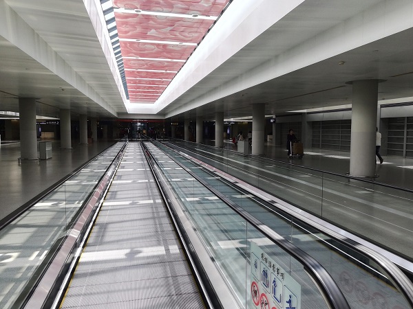 The flat escalators at Shanghai Pudong Airport.