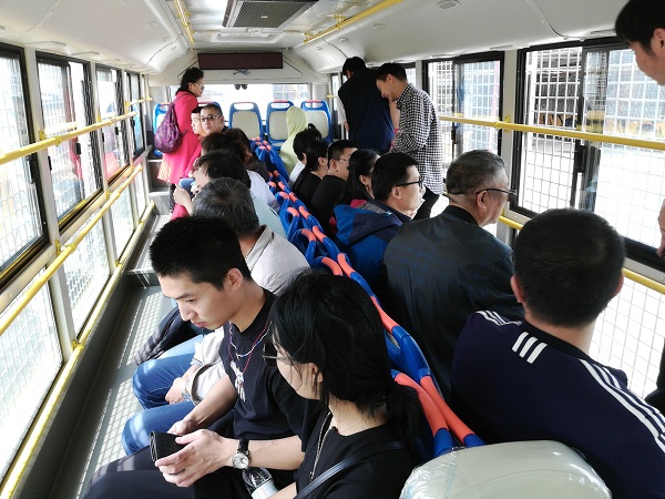 The passengers inside the tiger park tour safari van.
