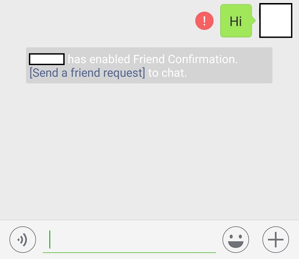 Your friend has enabled Friend confirmation. [Send a friend request] to chat – the message indicates that you have been deleted from WeChat contact.