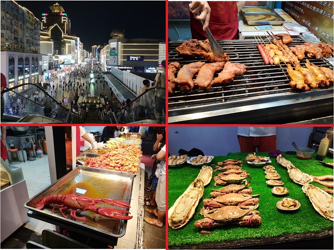 Qingdao food at the Taidong Pedestrian Street (台东步行街) – a famous night market in Qingdao.