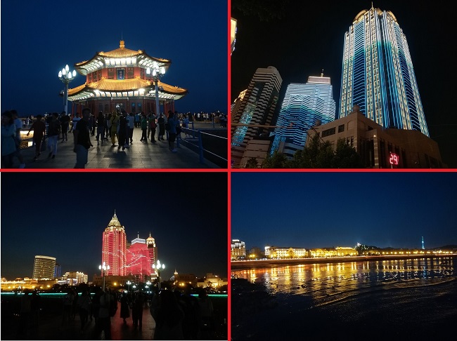 Qingdao nightlife – the illuminated views of Zhan Qiao (栈桥, Zhànqiáo). 
