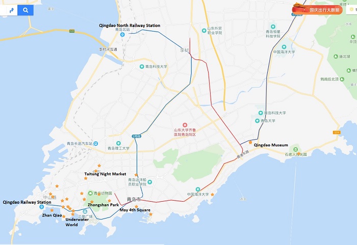 Qingdao city travel map.