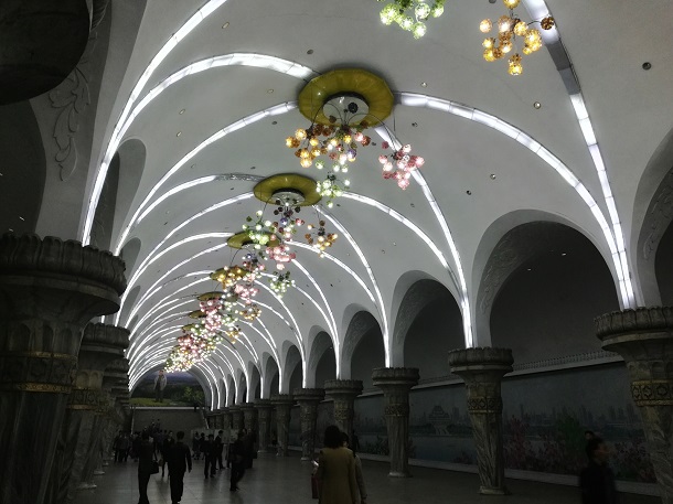 Yonggwang Station, a well decorated Pyongyang Metro station.