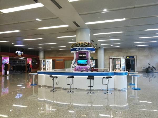 Air Koryo counter, Pyongyang Airport. 