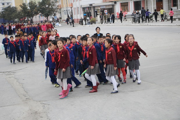 North Korean school kids in uniform. 