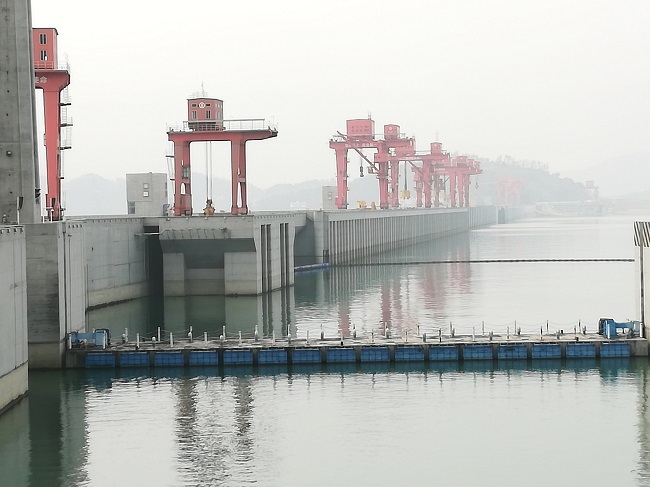 The mighty Yangtze River and the Three Gorges Dam power ptation project, Yichang city.