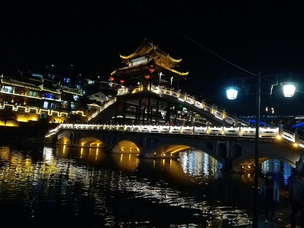 Fenghuang nightlife- the scenic bridge on Tuo River.