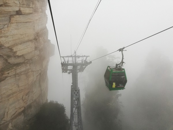 Wulingyuan Cable car on a rainy evening.